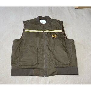 Twinhill UPS Uniform Vest Mens L Brown Reflective Stripe Zip Up 640-0032-204.